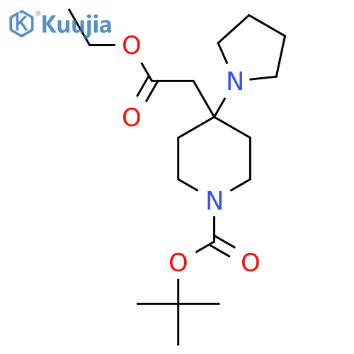 Tert-butyl 4-(2-ethoxy-2-oxoethyl)-4-(pyrrolidin-1-YL)piperidine-1-carboxylate structure