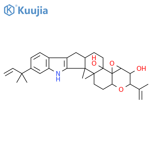 2H,4bH-Oxireno[4',4'a]-1-benzopyrano[5',6':6,7]indeno[1,2-b]indole-3,4b-diol,10-(1,1-dimethyl-2-propenyl)-3,3a,5,6,6a,7,12,12b,12c,13,14,14a-dodecahydro-12b,12c-dimethyl-2-(1-methylethenyl)-,(2R,3S,3aR,4aS,4bS,6aS,12bS,12cR,14aS)- (9CI) structure