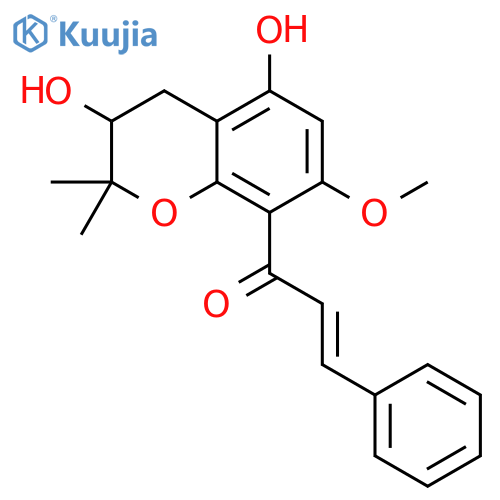 2-Propen-1-one,1-(3,4-dihydro-3,5-dihydroxy-7-methoxy-2,2-dimethyl-2H-1-benzopyran-8-yl)-3-phenyl-, (E)- structure