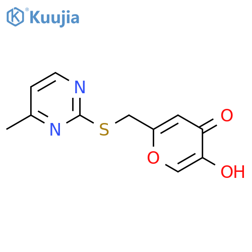5-hydroxy-2-{[(4-methylpyrimidin-2-yl)sulfanyl]methyl}-4H-pyran-4-one structure
