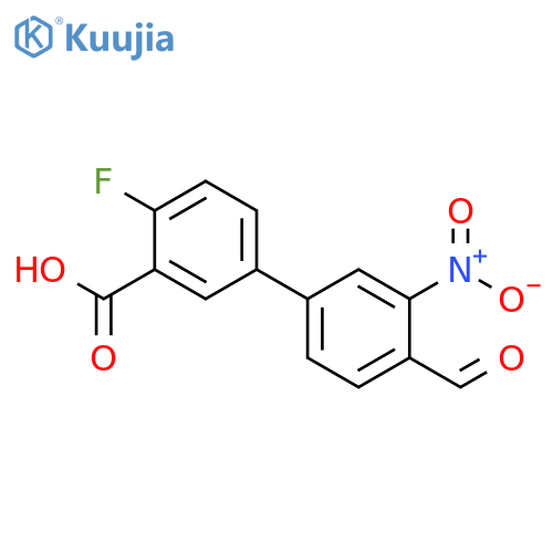 2-Fluoro-5-(4-formyl-3-nitrophenyl)benzoic acid structure