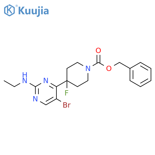 benzyl 4-[5-bromo-2-(ethylamino)pyrimidin-4-yl]-4-fluoro-piperidine-1-carboxylate structure