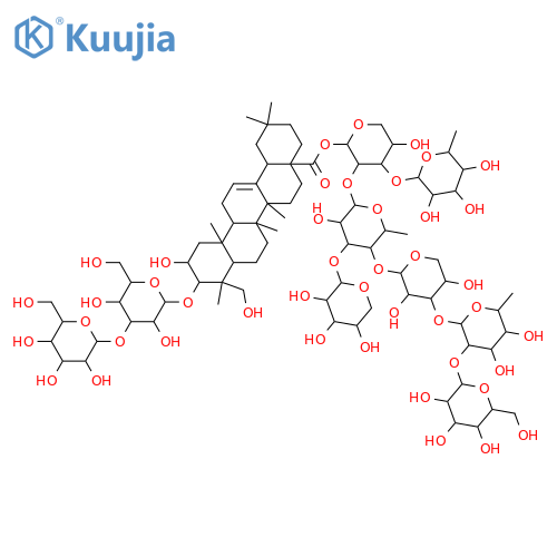 Olean-12-en-28-oic acid, 3-[(3-O-β-D-glucopyranosyl-β-D-glucopyranosyl)oxy]-2,23-dihydroxy-, O-6-deoxy-α-L-mannopyranosyl-(1→3)-O-[O-β-D-galactopyranosyl-(1→2)-O-6-deoxy-α-L-mannopyranosyl-(1→3)-O-β-D-xylopyranosyl-(1→4)-O-[β-D-xylopyranosyl-(1→3)]-6-deoxy-α-L-mannopyranosyl-(1→2)]arabinopyranosyl e... structure