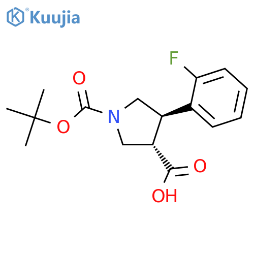 rac-(3R,4S)-1-(tert-butoxy)carbonyl-4-(2-fluorophenyl)pyrrolidine-3-carboxylic acid structure