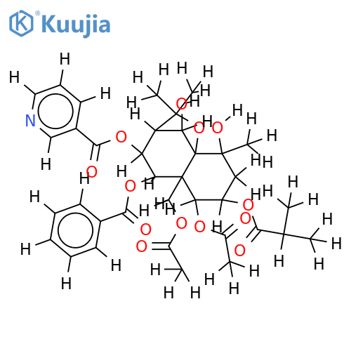 1beta-acetoxy-2beta-isobutyryloxy-4alpha-hydroxy-6alpha-hydroxy-8alpha-nicotinoyloxy-9beta-benzoyloxy-11-acetoxy-dihydro-beta-agarofuran structure