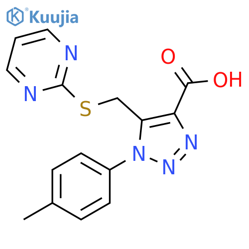 5-(Pyrimidin-2-ylsulfanylmethyl)-1-p-tolyl-1H-[1,2,3]triazole-4-carboxylic acid structure