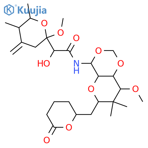 D-glycero-L-gulo-Dodeconic acid, 7,11-anhydro-2,3,4,6,8-pentadeoxy-12-C-[[(2S)-2-hydroxy-2-[(2R,5R,6R)-tetrahydro-2-methoxy-5,6-dimethyl-4-methylene-2H-pyran-2-yl]acetyl]amino]-8,8-dimethyl-9-O-methyl-10,12-O-methylene-, δ-lactone, (12S)- structure