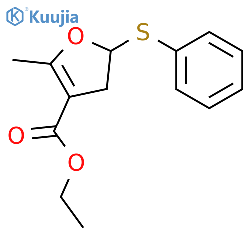 3-Furancarboxylic acid, 4,5-dihydro-2-methyl-5-(phenylthio)-, ethyl ester structure