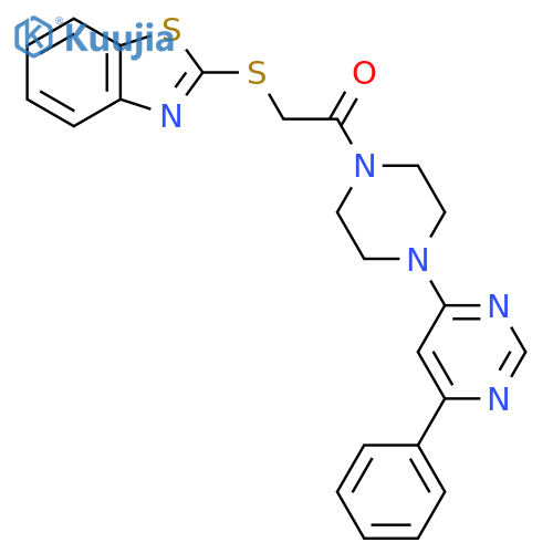 2-(1,3-benzothiazol-2-ylsulfanyl)-1-4-(6-phenylpyrimidin-4-yl)piperazin-1-ylethan-1-one structure