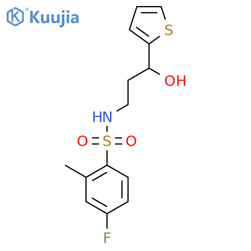 4-fluoro-N-3-hydroxy-3-(thiophen-2-yl)propyl-2-methylbenzene-1-sulfonamide structure
