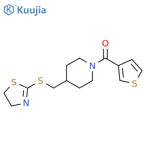 4-[(4,5-dihydro-1,3-thiazol-2-ylsulfanyl)methyl]-1-(thiophene-3-carbonyl)piperidine structure