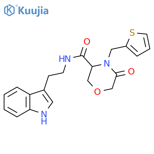 N-[2-(1H-indol-3-yl)ethyl]-5-oxo-4-[(thiophen-2-yl)methyl]morpholine-3-carboxamide structure
