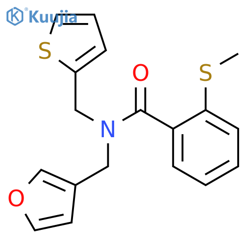 N-(furan-3-yl)methyl-2-(methylsulfanyl)-N-(thiophen-2-yl)methylbenzamide structure