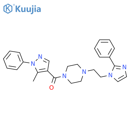 1-(5-methyl-1-phenyl-1H-pyrazole-4-carbonyl)-4-[2-(2-phenyl-1H-imidazol-1-yl)ethyl]piperazine structure