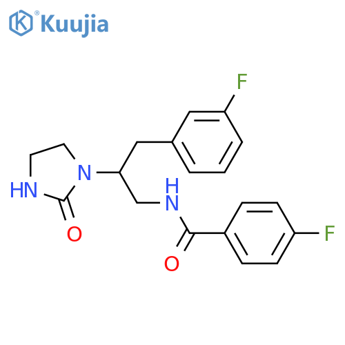 4-fluoro-N-[3-(3-fluorophenyl)-2-(2-oxoimidazolidin-1-yl)propyl]benzamide structure