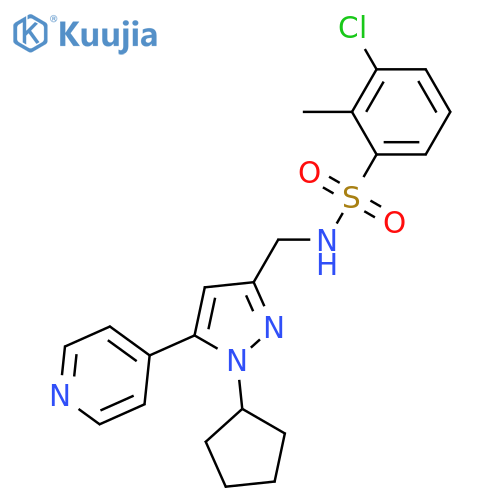 3-chloro-N-{[1-cyclopentyl-5-(pyridin-4-yl)-1H-pyrazol-3-yl]methyl}-2-methylbenzene-1-sulfonamide structure