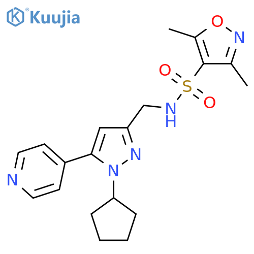 N-{[1-cyclopentyl-5-(pyridin-4-yl)-1H-pyrazol-3-yl]methyl}-3,5-dimethyl-1,2-oxazole-4-sulfonamide structure