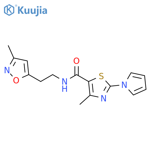 4-methyl-N-[2-(3-methyl-1,2-oxazol-5-yl)ethyl]-2-(1H-pyrrol-1-yl)-1,3-thiazole-5-carboxamide structure
