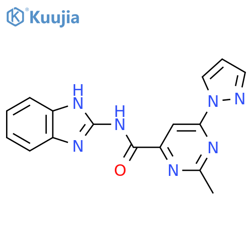 N-(1H-1,3-benzodiazol-2-yl)-2-methyl-6-(1H-pyrazol-1-yl)pyrimidine-4-carboxamide structure