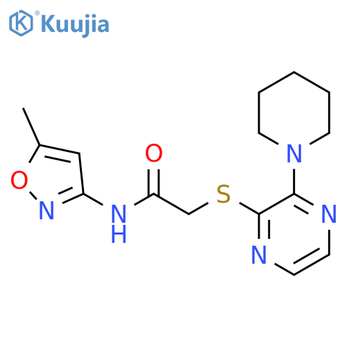 N-(5-methyl-1,2-oxazol-3-yl)-2-{3-(piperidin-1-yl)pyrazin-2-ylsulfanyl}acetamide structure