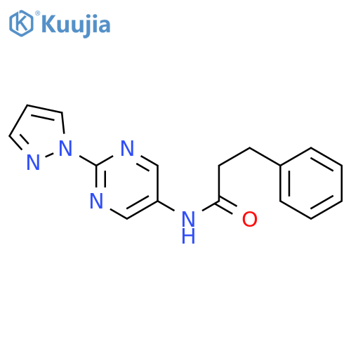 3-phenyl-N-2-(1H-pyrazol-1-yl)pyrimidin-5-ylpropanamide structure