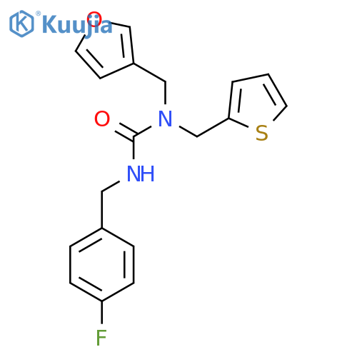 1-(4-fluorophenyl)methyl-3-(furan-3-yl)methyl-3-(thiophen-2-yl)methylurea structure