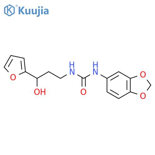 1-(2H-1,3-benzodioxol-5-yl)-3-3-(furan-2-yl)-3-hydroxypropylurea structure