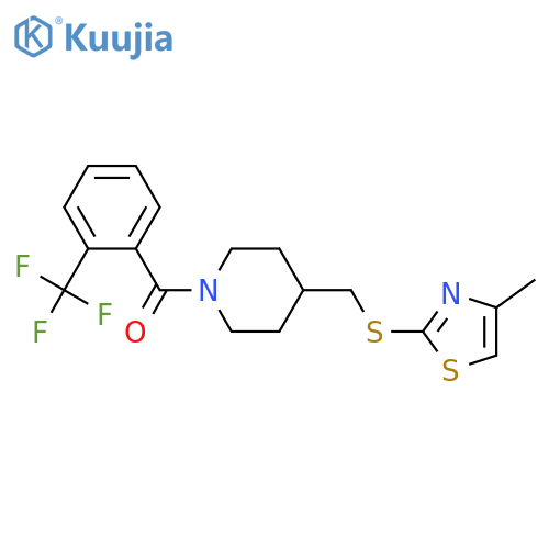 4-{[(4-methyl-1,3-thiazol-2-yl)sulfanyl]methyl}-1-[2-(trifluoromethyl)benzoyl]piperidine structure