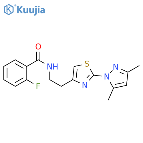 N-{2-[2-(3,5-dimethyl-1H-pyrazol-1-yl)-1,3-thiazol-4-yl]ethyl}-2-fluorobenzamide structure