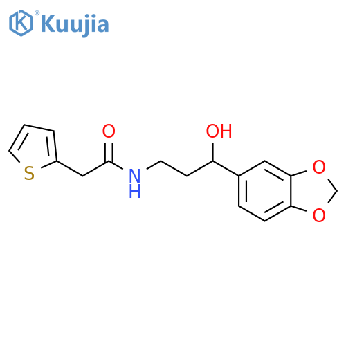 N-3-(2H-1,3-benzodioxol-5-yl)-3-hydroxypropyl-2-(thiophen-2-yl)acetamide structure