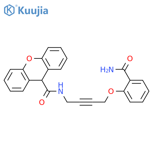 N-4-(2-carbamoylphenoxy)but-2-yn-1-yl-9H-xanthene-9-carboxamide structure