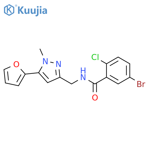 5-bromo-2-chloro-N-{[5-(furan-2-yl)-1-methyl-1H-pyrazol-3-yl]methyl}benzamide structure