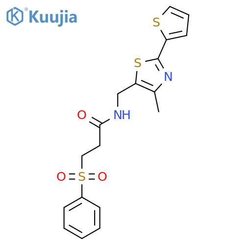 3-(benzenesulfonyl)-N-{4-methyl-2-(thiophen-2-yl)-1,3-thiazol-5-ylmethyl}propanamide structure