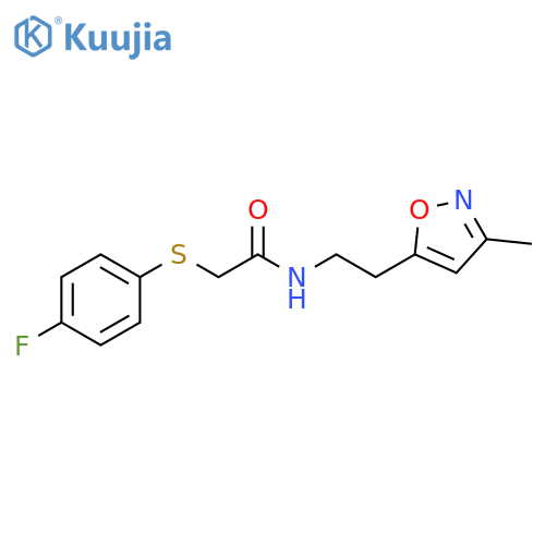 2-(4-fluorophenyl)sulfanyl-N-2-(3-methyl-1,2-oxazol-5-yl)ethylacetamide structure