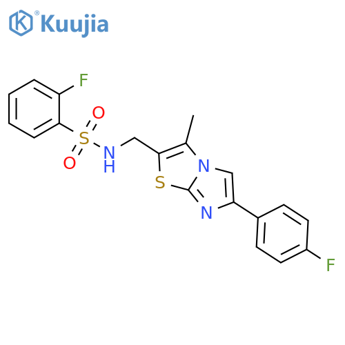 2-fluoro-N-{[6-(4-fluorophenyl)-3-methylimidazo[2,1-b][1,3]thiazol-2-yl]methyl}benzene-1-sulfonamide structure