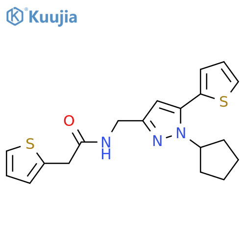 N-{[1-cyclopentyl-5-(thiophen-2-yl)-1H-pyrazol-3-yl]methyl}-2-(thiophen-2-yl)acetamide structure