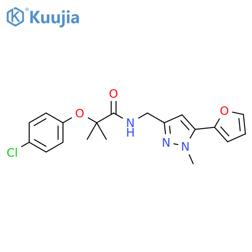 2-(4-chlorophenoxy)-N-{[5-(furan-2-yl)-1-methyl-1H-pyrazol-3-yl]methyl}-2-methylpropanamide structure