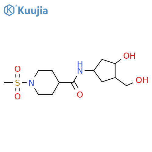 N-3-hydroxy-4-(hydroxymethyl)cyclopentyl-1-methanesulfonylpiperidine-4-carboxamide structure