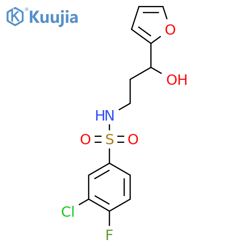 3-chloro-4-fluoro-N-3-(furan-2-yl)-3-hydroxypropylbenzene-1-sulfonamide structure