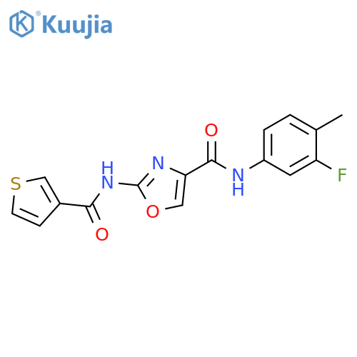 N-(3-fluoro-4-methylphenyl)-2-(thiophene-3-amido)-1,3-oxazole-4-carboxamide structure