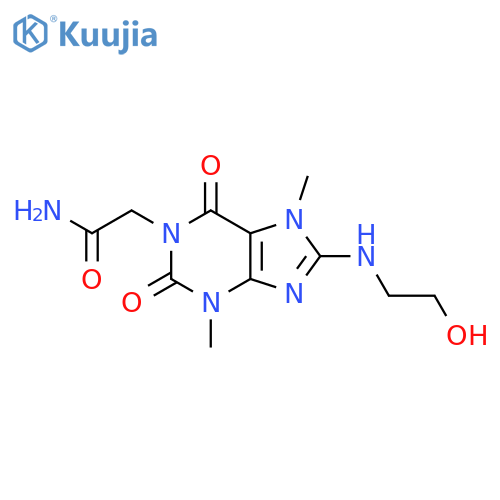 2-{8-(2-hydroxyethyl)amino-3,7-dimethyl-2,6-dioxo-2,3,6,7-tetrahydro-1H-purin-1-yl}acetamide structure
