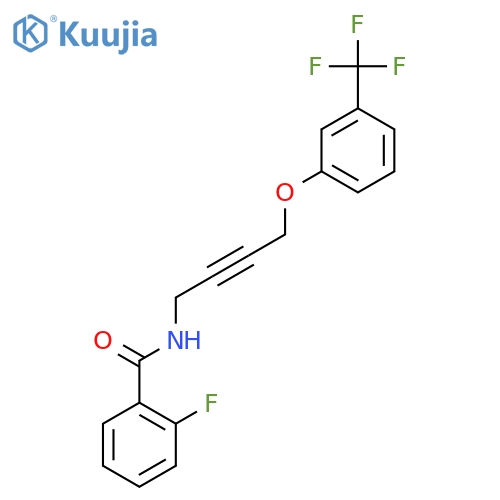 2-fluoro-N-{4-3-(trifluoromethyl)phenoxybut-2-yn-1-yl}benzamide structure