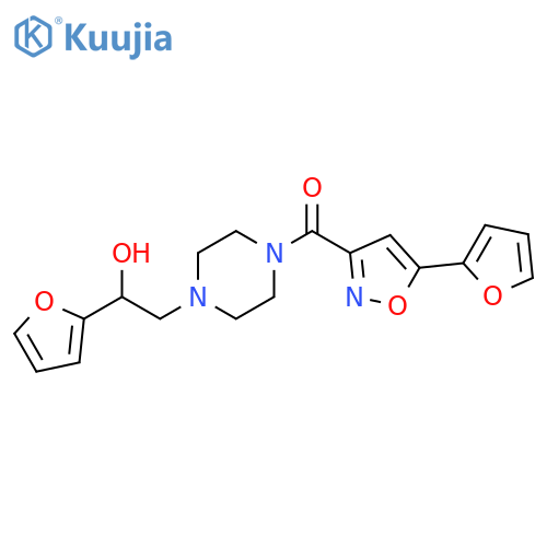 1-(furan-2-yl)-2-{4-5-(furan-2-yl)-1,2-oxazole-3-carbonylpiperazin-1-yl}ethan-1-ol structure