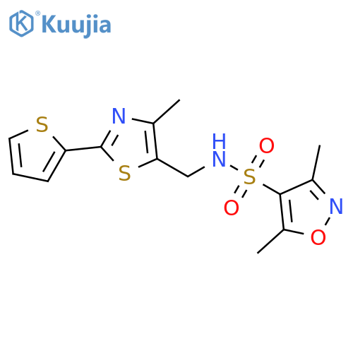 3,5-dimethyl-N-{4-methyl-2-(thiophen-2-yl)-1,3-thiazol-5-ylmethyl}-1,2-oxazole-4-sulfonamide structure