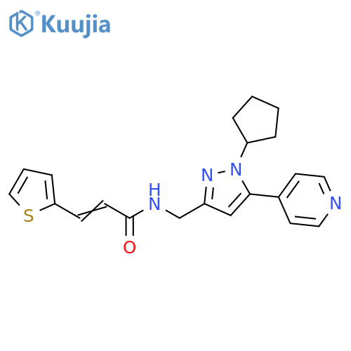 (2E)-N-{[1-cyclopentyl-5-(pyridin-4-yl)-1H-pyrazol-3-yl]methyl}-3-(thiophen-2-yl)prop-2-enamide structure