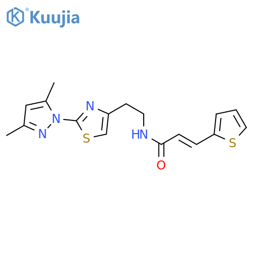 (2E)-N-{2-[2-(3,5-dimethyl-1H-pyrazol-1-yl)-1,3-thiazol-4-yl]ethyl}-3-(thiophen-2-yl)prop-2-enamide structure