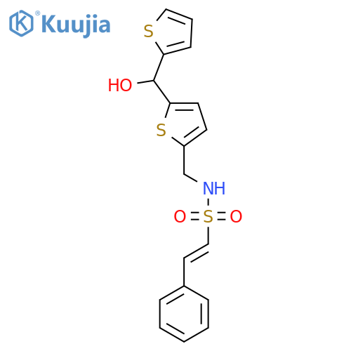 (E)-N-({5-hydroxy(thiophen-2-yl)methylthiophen-2-yl}methyl)-2-phenylethene-1-sulfonamide structure
