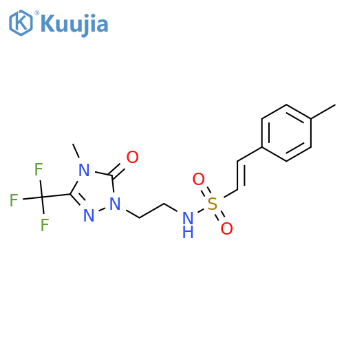(E)-N-{2-4-methyl-5-oxo-3-(trifluoromethyl)-4,5-dihydro-1H-1,2,4-triazol-1-ylethyl}-2-(4-methylphenyl)ethene-1-sulfonamide structure
