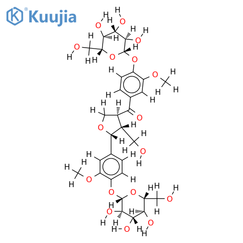 (7'S,8'R,8S)-4,4',9'-trihydroxy-3,3'-dimethoxy-7',9-epoxylignan-7-oxo-4-O-beta-D-glucopyranosyl-4'-O-beta-D-glucopyranoside structure