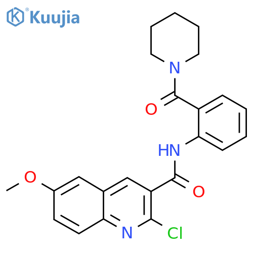 2-chloro-6-methoxy-N-[2-(piperidine-1-carbonyl)phenyl]quinoline-3-carboxamide structure